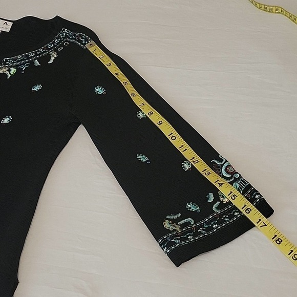 Vintage Joseph A. Petite blouse black embroidery 3/4 sleeve Women's M - Picture 9 of 9